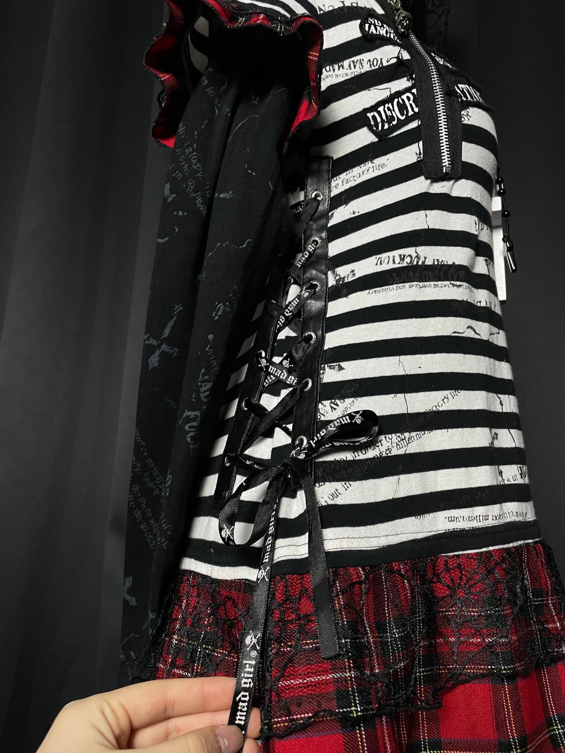 MAD PUNKS 매드 펑크 네코 고양이 귀 스트라이프 줄무늬 체크 후드 상품이미지7