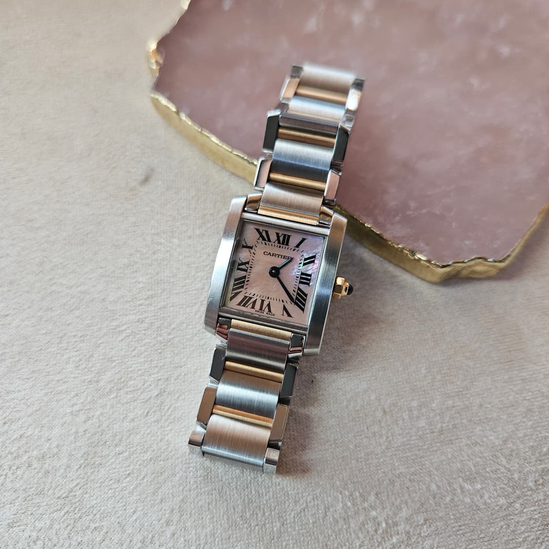 까르띠에 탱크 프랑세즈 콤비 스몰 핑크자개 다이얼 상품이미지1