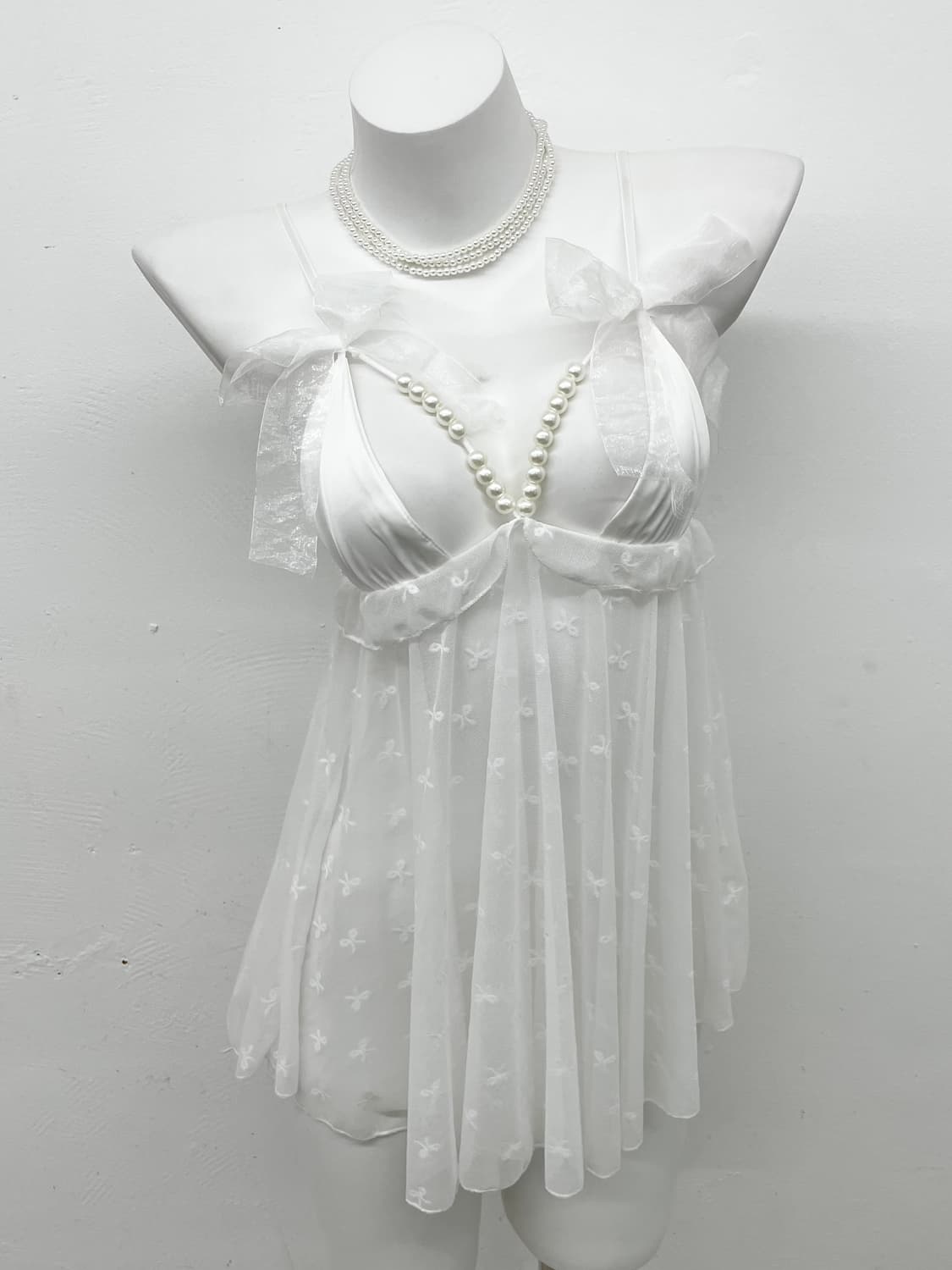 화이트페어리 진주 리본 레이스 슬립 상품이미지1