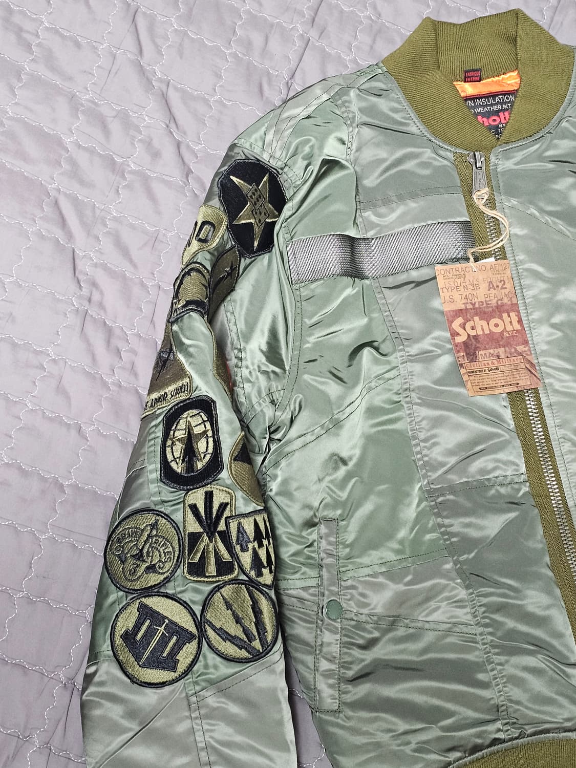 쇼트 9829 패널 패치워크 MA1 카키 L 상품이미지4