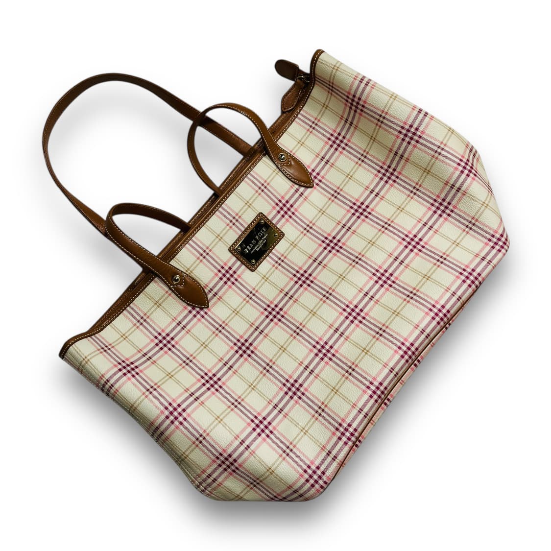 빈폴 PVC 핑크 체크 빈티지 소가죽 숄더백 상품이미지2