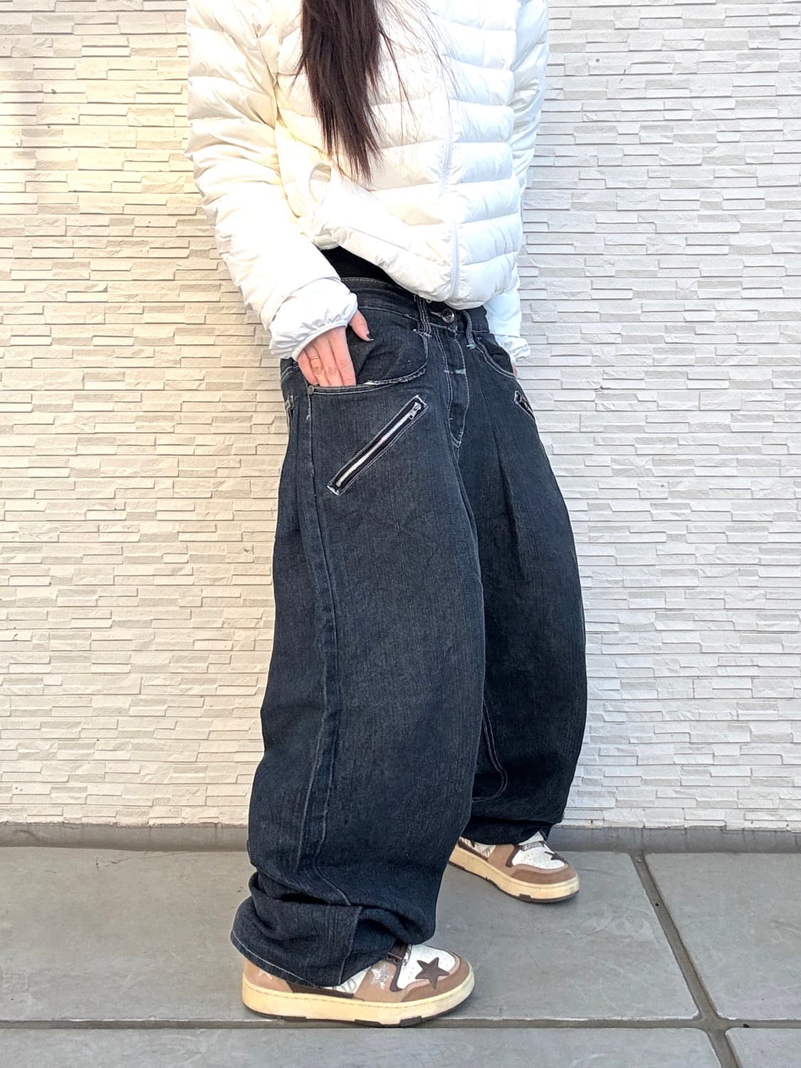 90s RED APE 올드스쿨 블랙 오버사이즈 와이드 데님 팬츠 상품이미지2