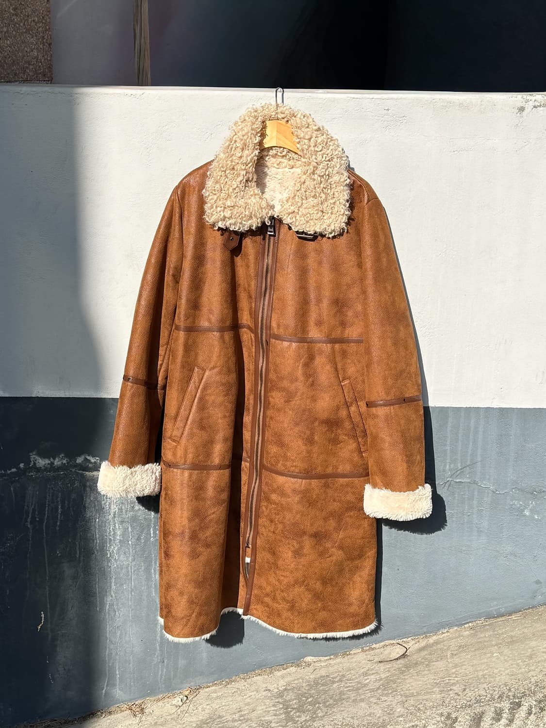 브라운 롱 무스탕 B140 상품이미지1