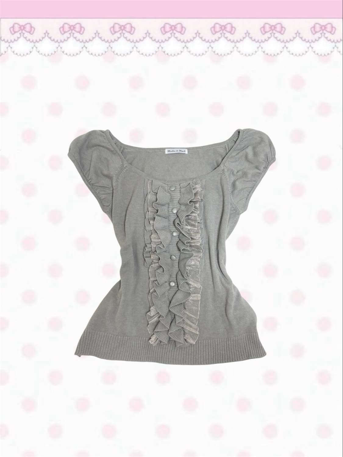 빈티지 그레이 프릴 레이스 니트 반소매 티 원숄더 오프숄더 로걀탑 상품이미지1