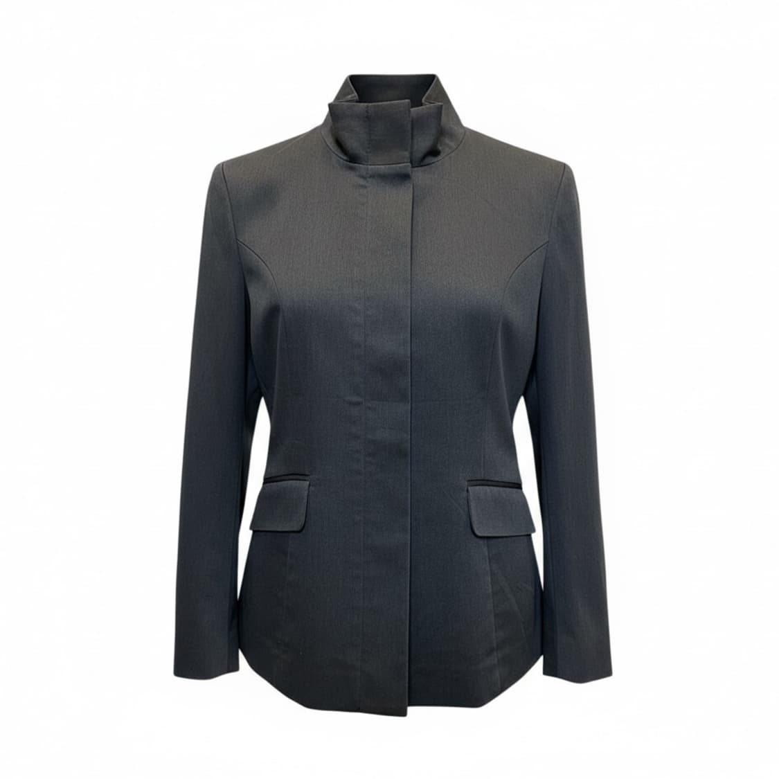 오조크 스탠카라 미니멀 자켓 커브드 절개 디테일 슬림핏 차콜 상품이미지1