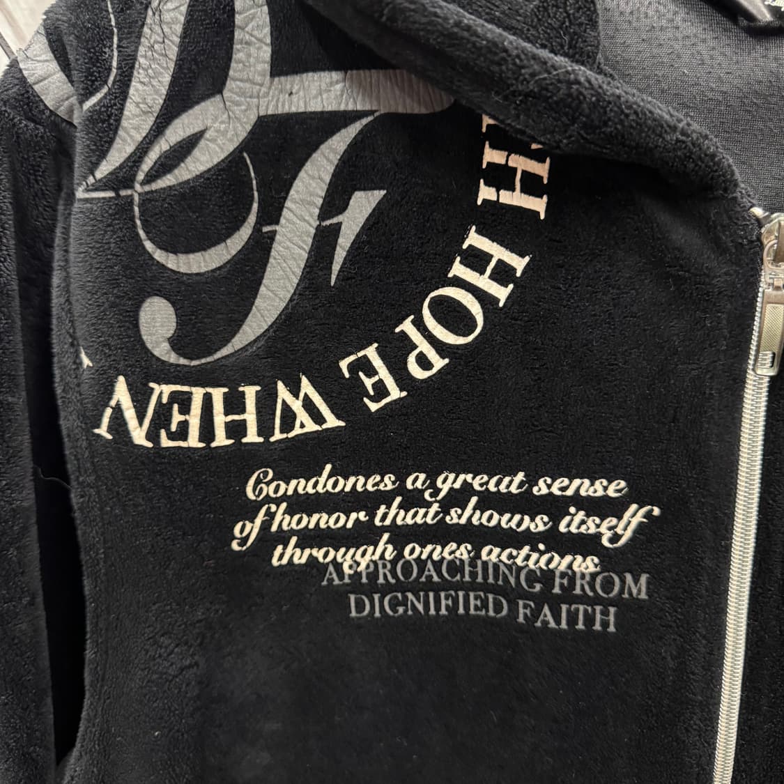 00s 보미에르 벨로아 레터링 Y2K 후드 집업 블랙 화이트 상품이미지6