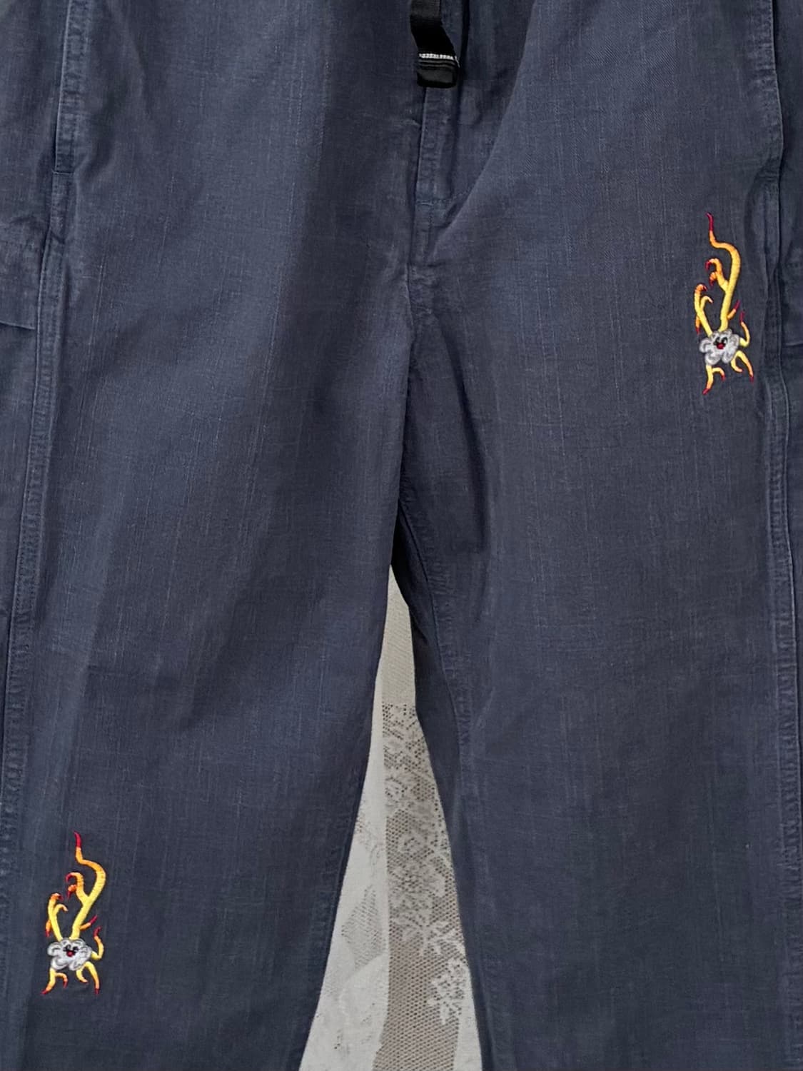 S) 예스아이씨 자수 코튼 팬츠 네이비 상품이미지3