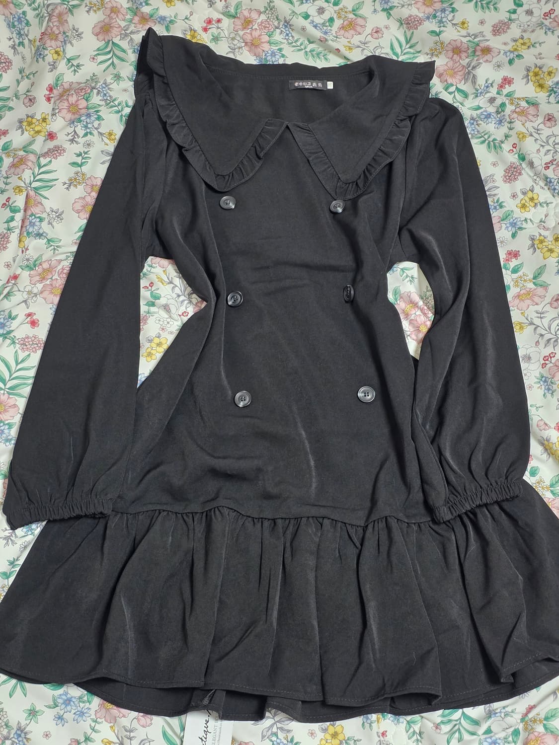 빅사이즈 빈티지)지뢰계갸루 로맨틱 하객룩 블랙 프릴 빅카라 미니원피스 상품이미지1