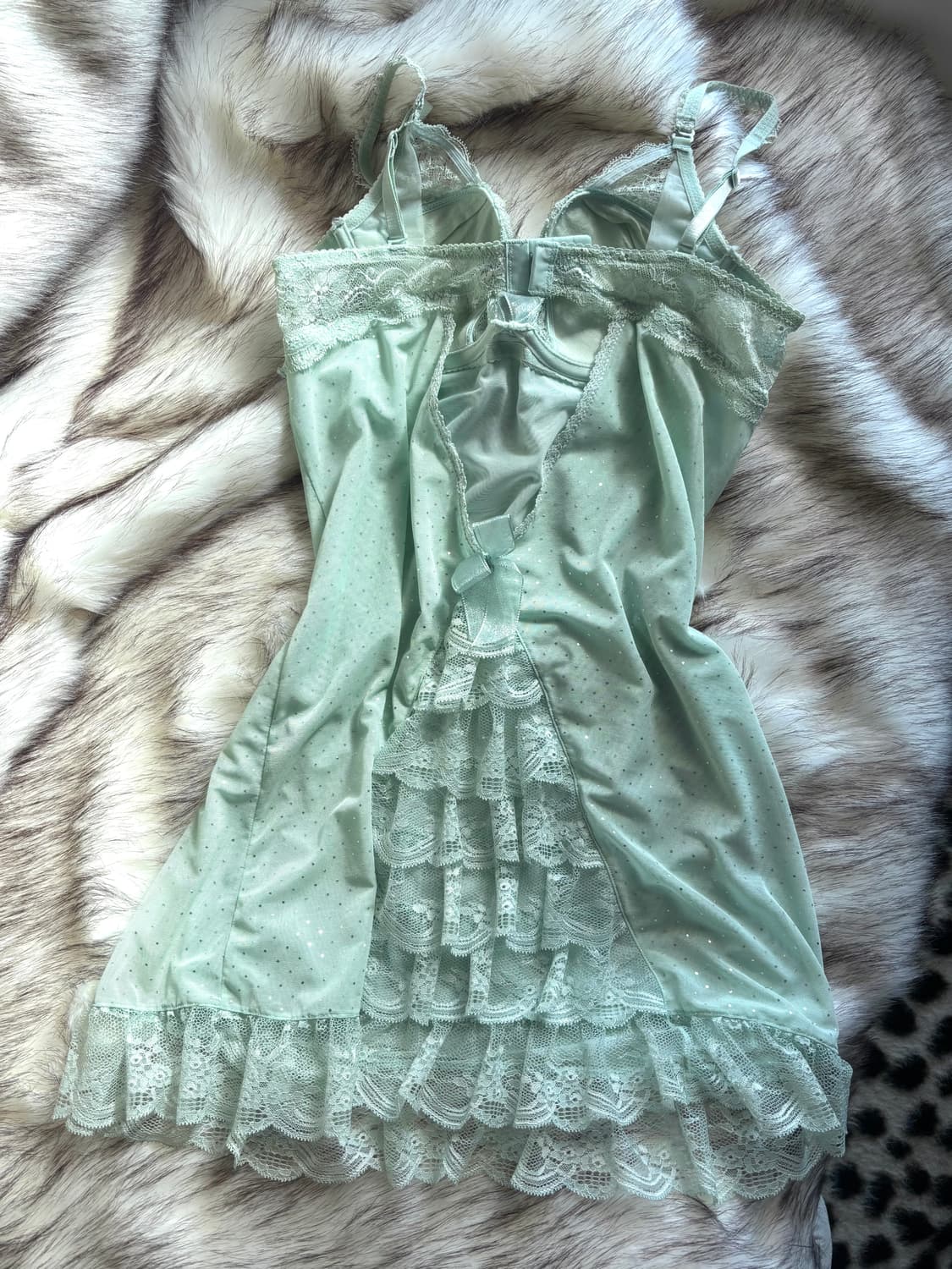 빈티지 갸루 에블린 민트 펄 슬립 원피스, 퍼 가디건 코디 set 상품이미지2
