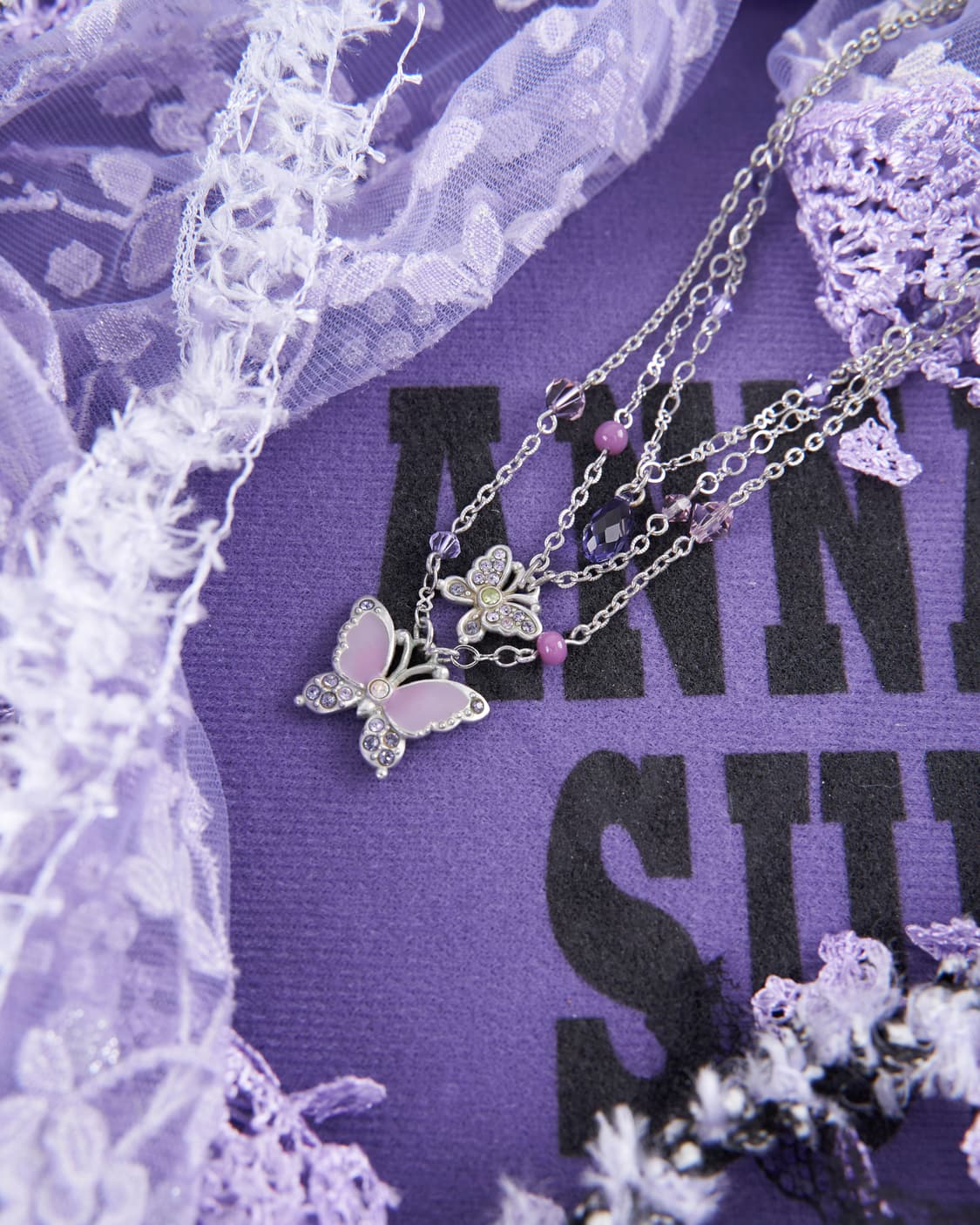 Anna sui 이중 레이어드 드롭 큐빅 목걸이 상품이미지3