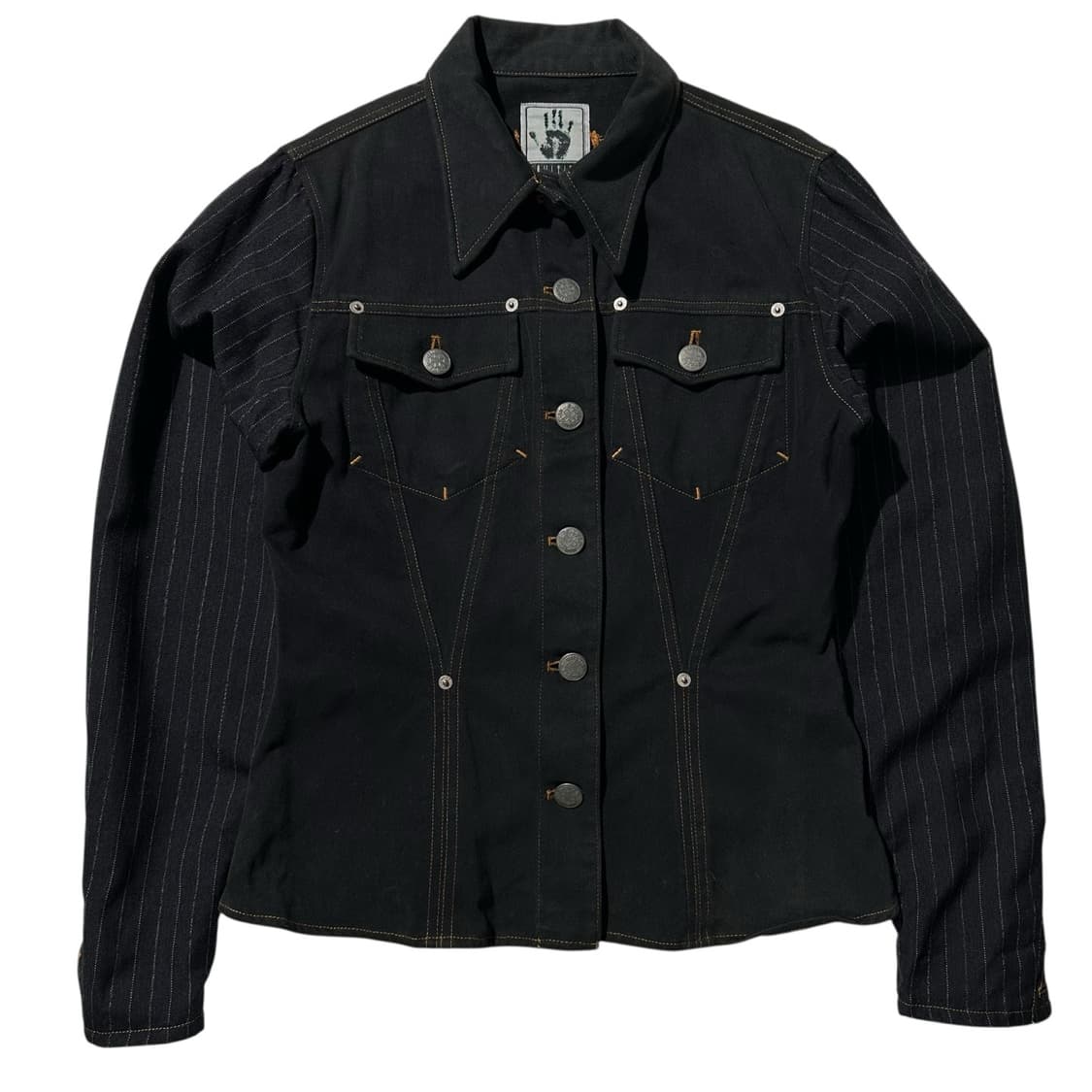 장 폴 고티에 스트라이프 슬리브 데님 트러커 자켓 상품이미지1