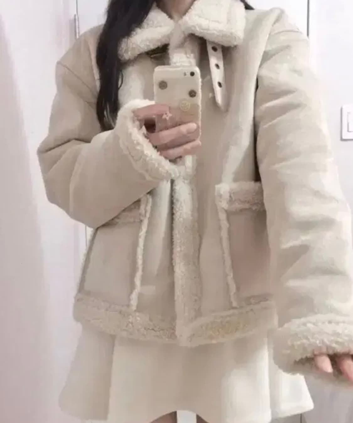 snug 스너그 아이보리 무스탕 퍼 자켓 라떼 히메 갸루 러블리 로걀 상품이미지1