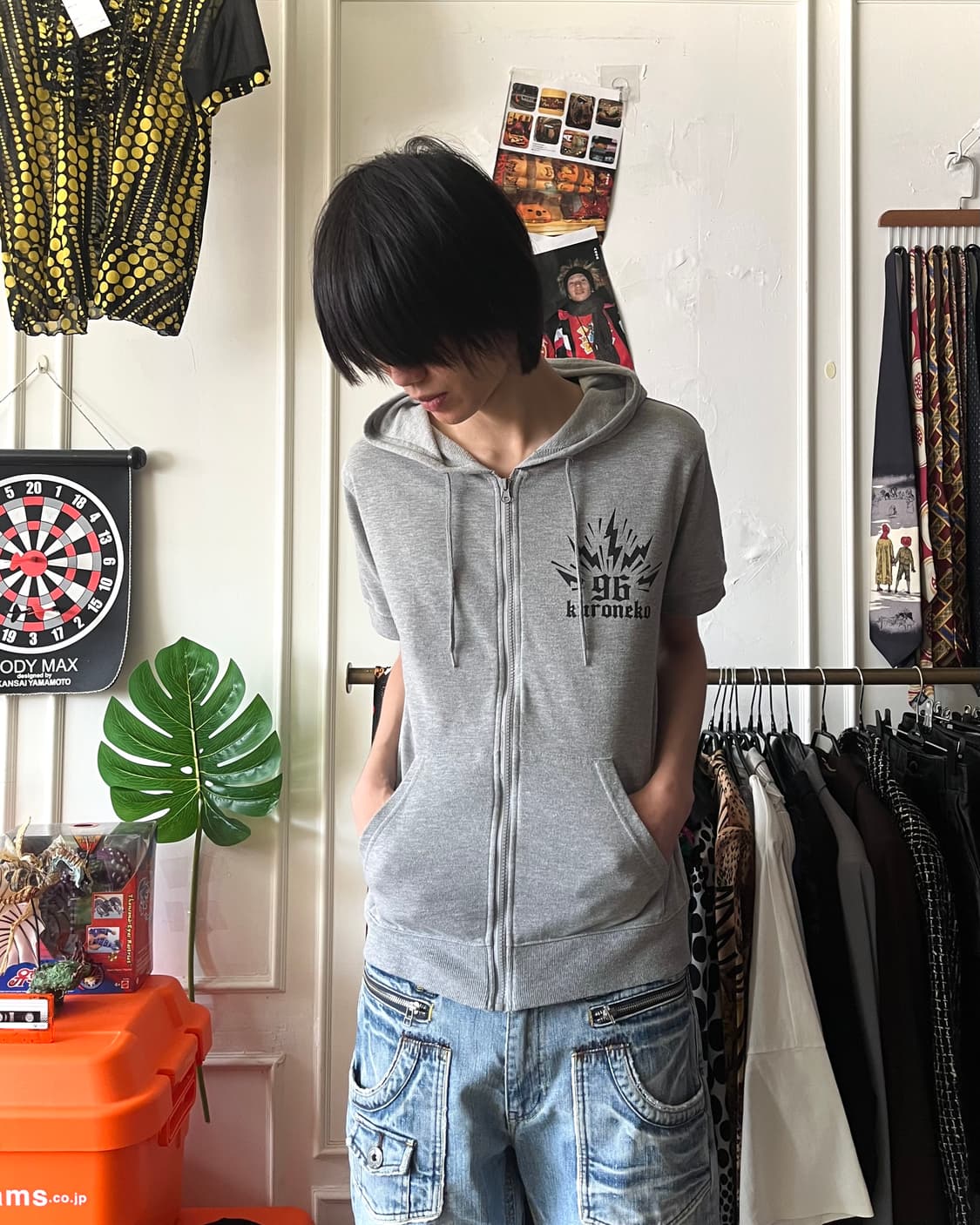 00s Kuroneko 1/2 Sleeve Y2K Hood Zip-up 상품이미지2