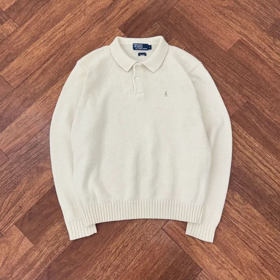 L 폴로 랄프로렌 아이보리 면 카라 니트  상품이미지1