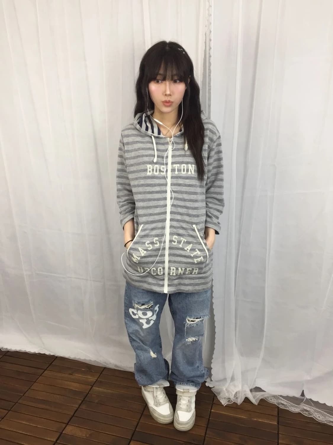 Jpn Boston Stripe Long Zip Hoodie 상품이미지1