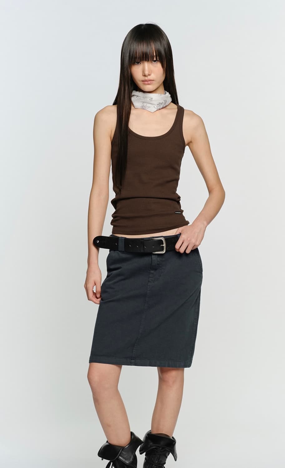 썬번프로젝트 STRAIGHT COTTON MIDI SKIRT, NAVY 상품이미지1