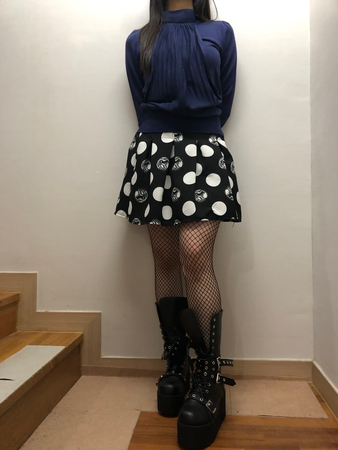 빈티지 블랙 도트 플리츠 스커트 상품이미지7