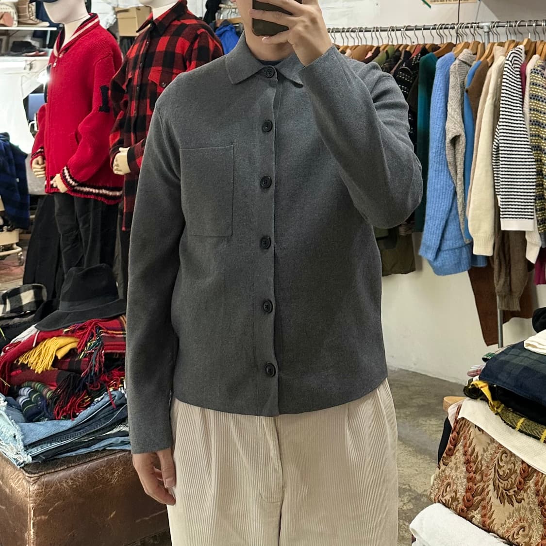 (착용컷) 유니클로 카라 니트 가디건 (남성용 98) 상품이미지3