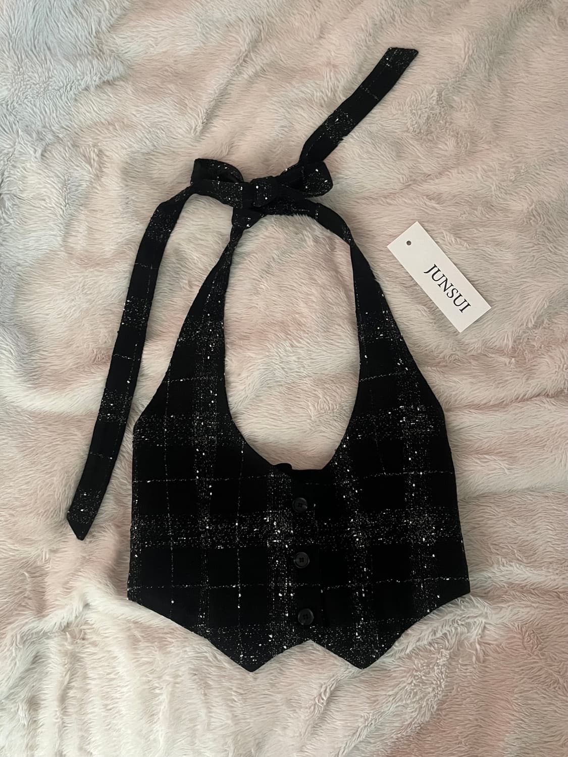 준수이 JUNSUI Tweed Halter Vest 트위드 블랙 상품이미지4