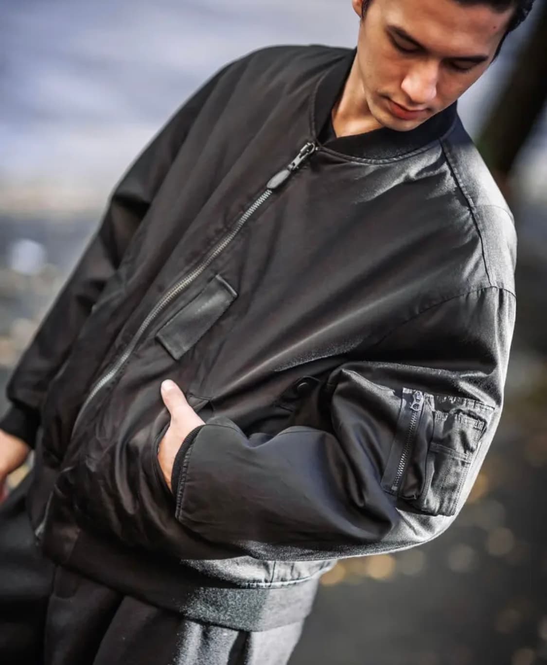 아프레쎄 빈티지 실크 플라이트 자켓 블랙 3 상품이미지4