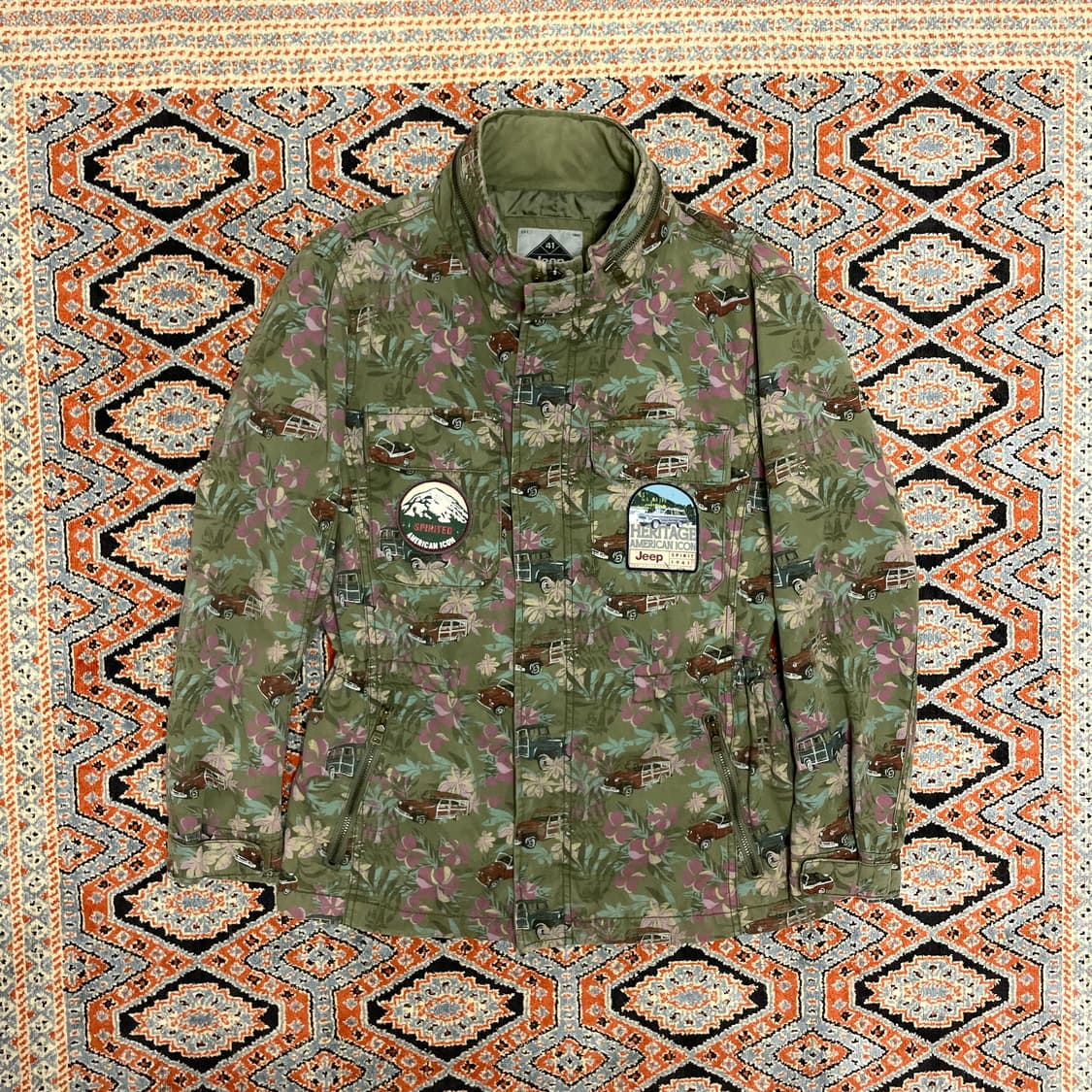 지프 플라워 프린팅 카키 숏 야상자켓 여성S 상품이미지1