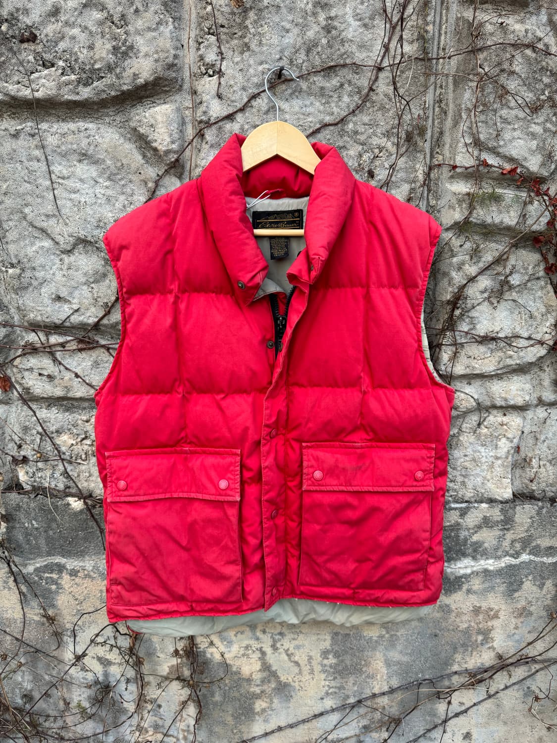 80s 에디바우어 빈티지 구스 다운 페이딩 레드 조끼 베스트 m 상품이미지1