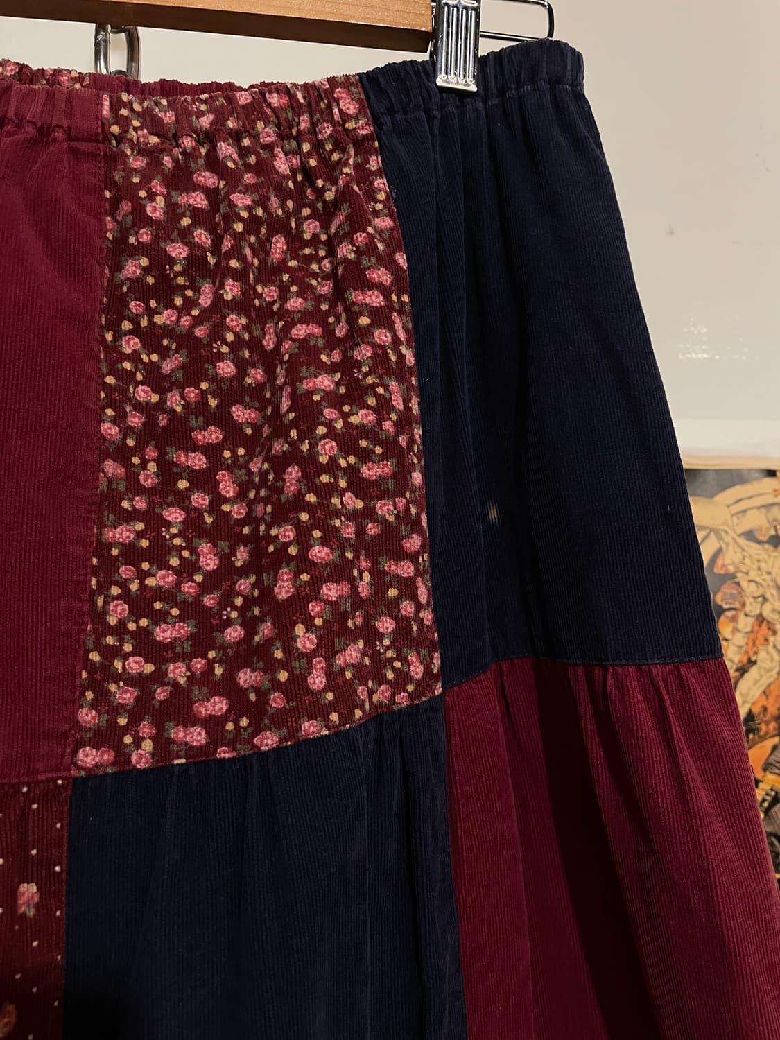 플라워 도트 패턴 패치워크 레드 스커트 모리 히피 상품이미지2