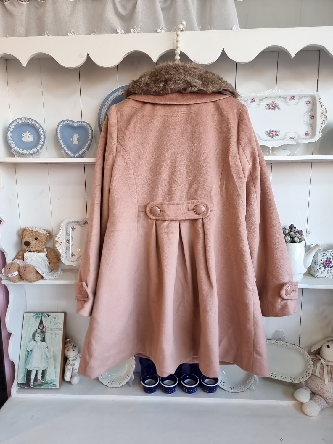 핑크 퍼 카라 리본 코트 상품이미지5