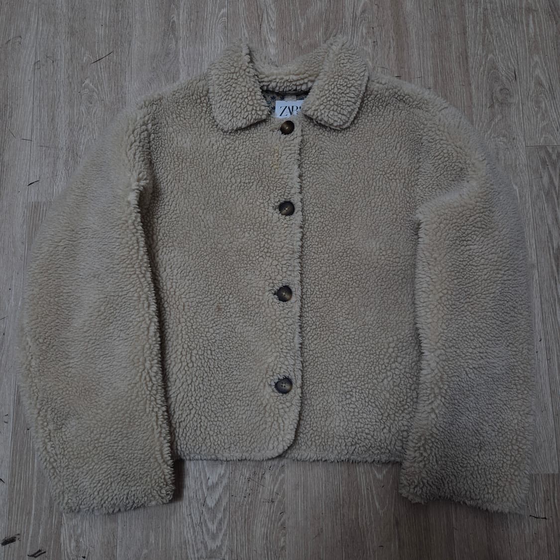 자라 키즈 베이지 뽀글이 버튼 후리스 자켓 11-12(152cm) 상품이미지1