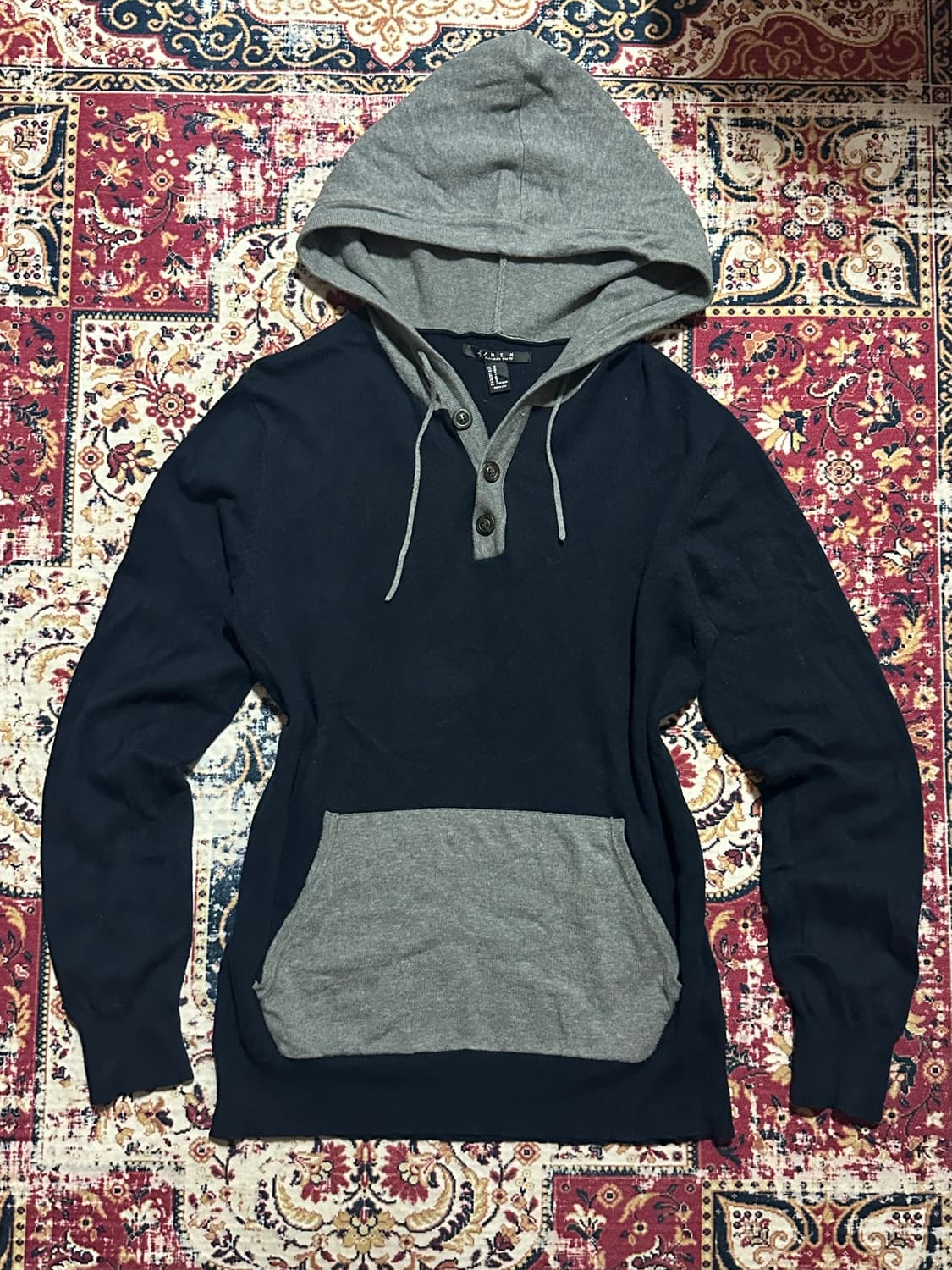 배색 하프 후드티 상품이미지1