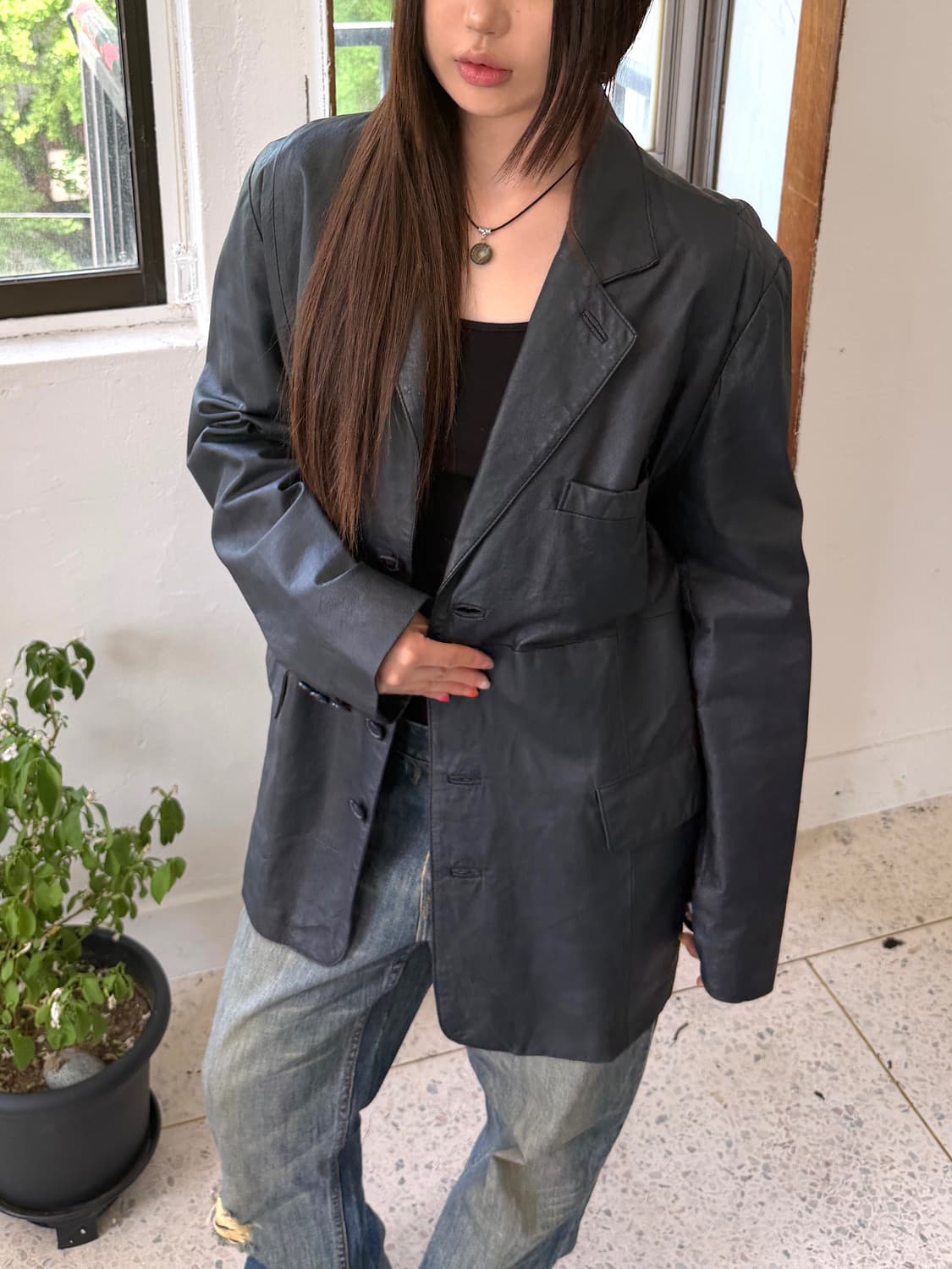 빈티지 레더 블레이저 자켓 상품이미지3