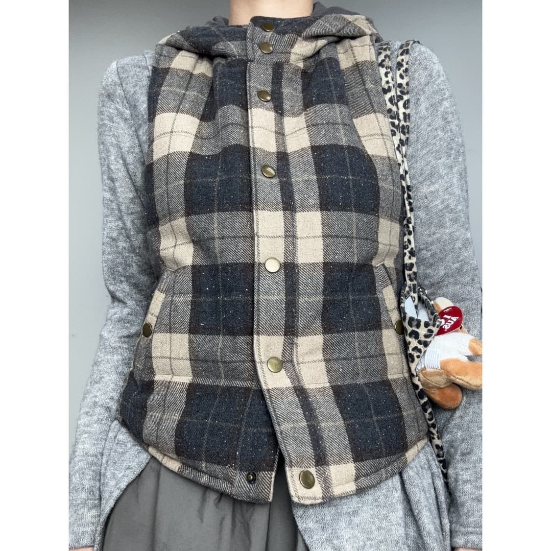빈티지 체크 후드 베스트 상품이미지1
