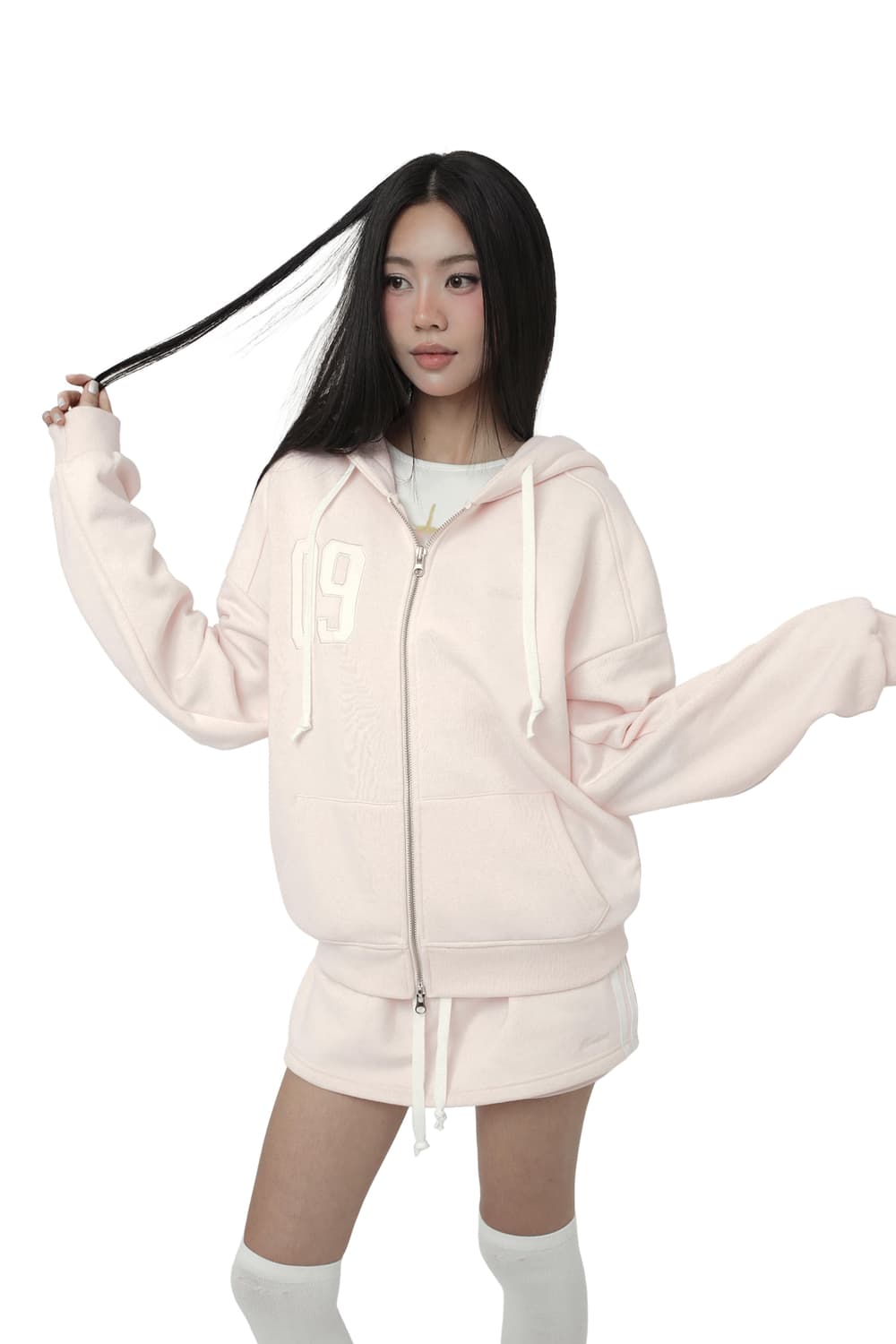 새상품 클리시어 09 핑크 넘버링 후드집업 기모 상품이미지1