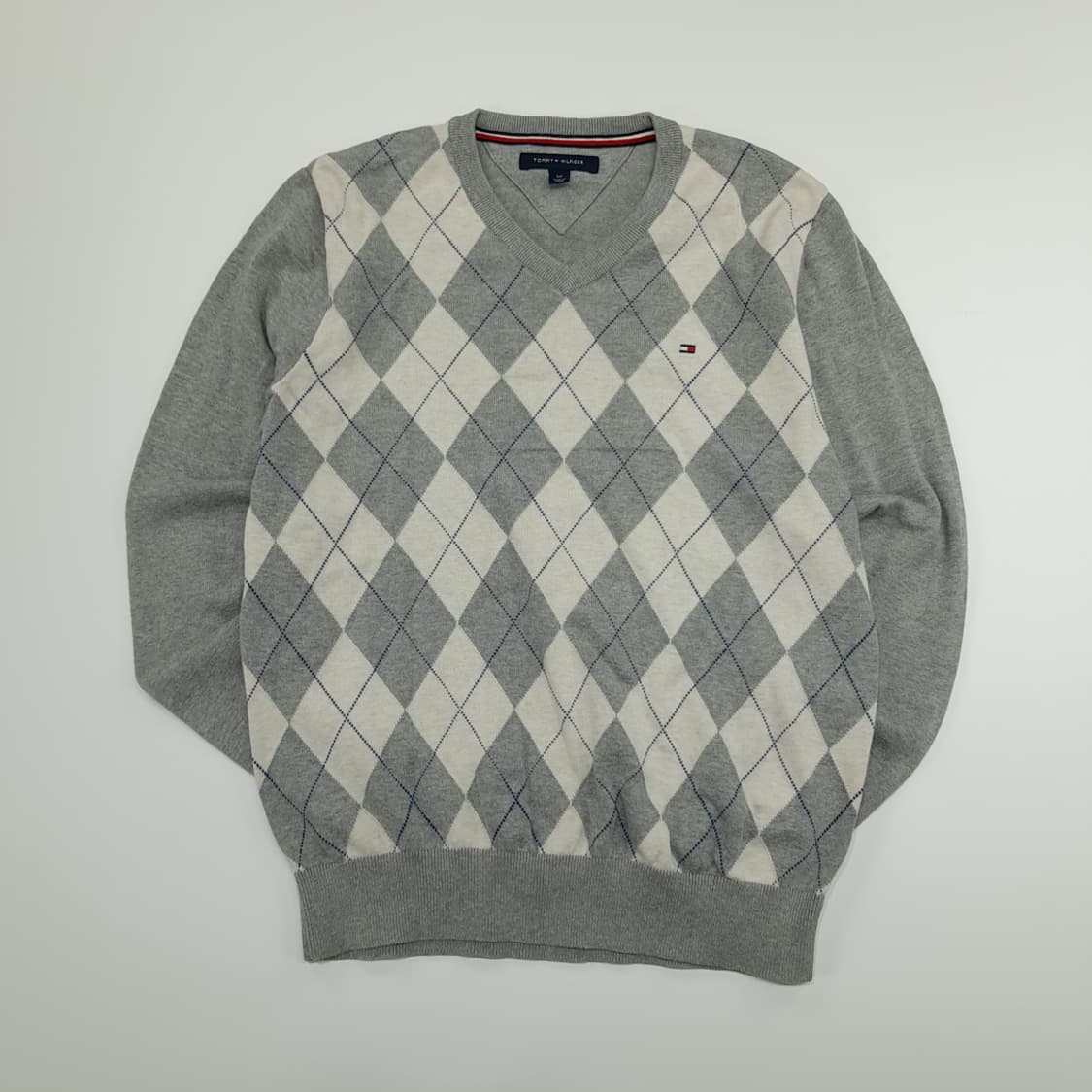 CN815 S 타미힐피거 그레이 아가일 V넥 니트 스웨터 상품이미지1