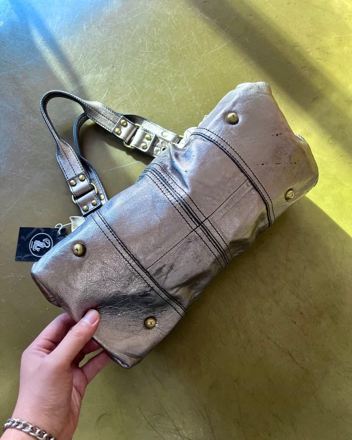 efffy Lambskin Leather Silver Motor Bag 상품이미지7