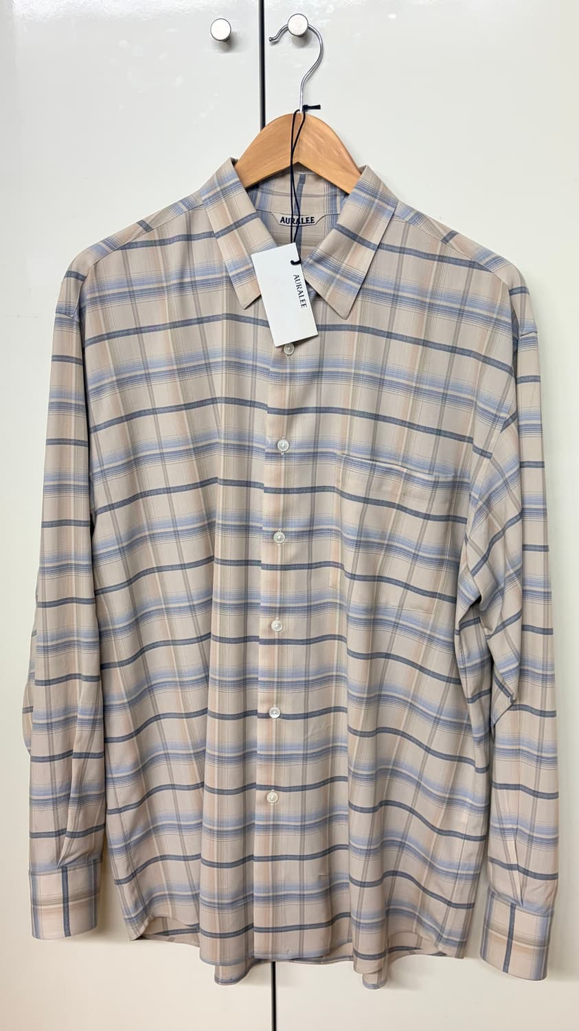 [4] 오라리 슈퍼 라이트 울 체크 셔츠 라이트 베이지 24SS 상품이미지2
