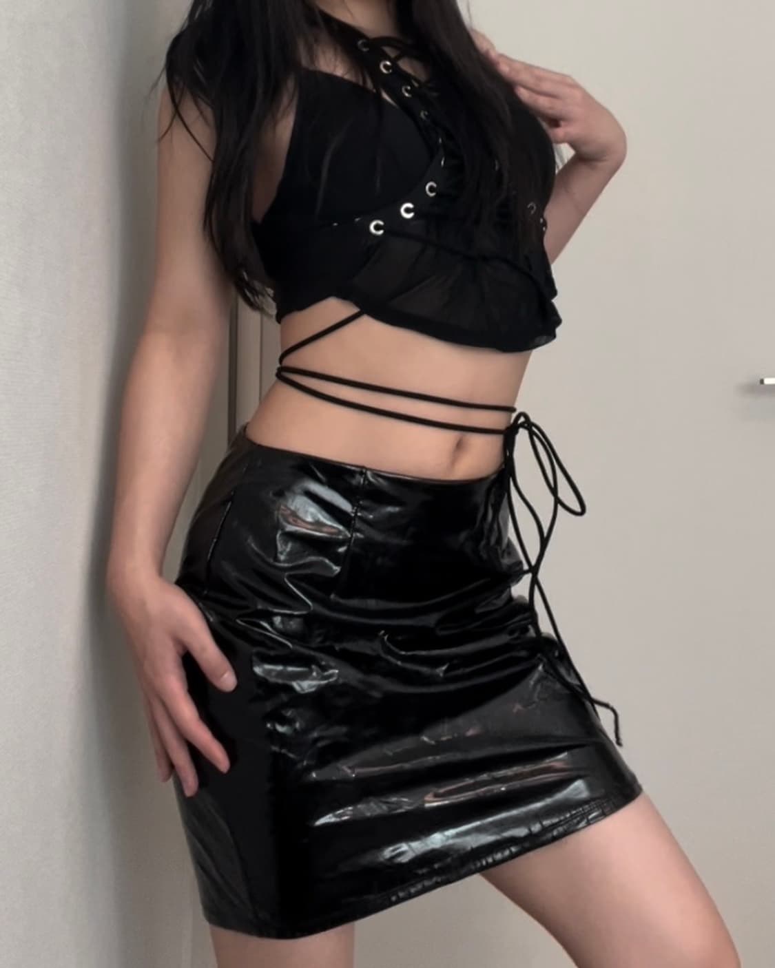 black enamel leather skirt 상품이미지4