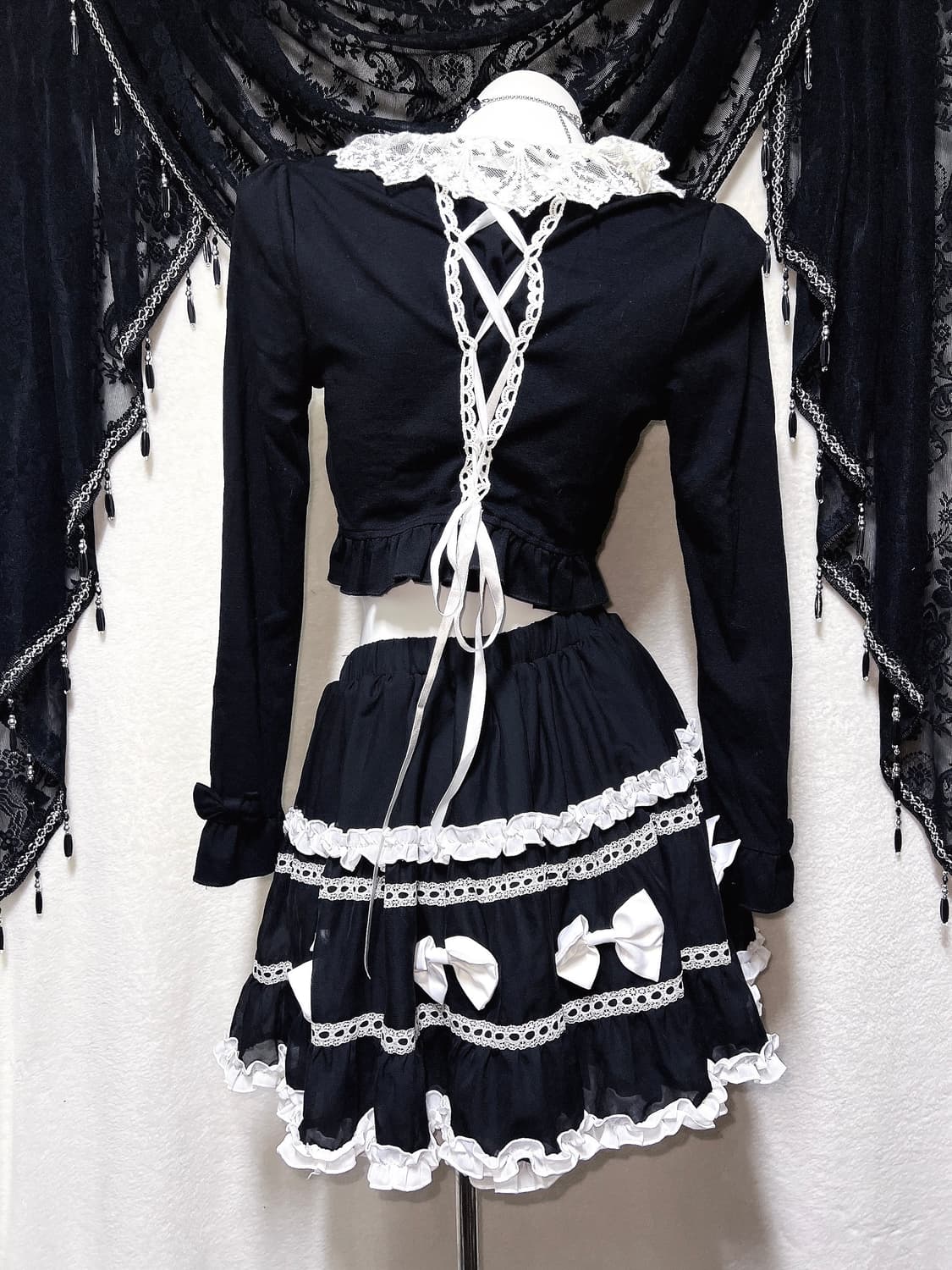 디어리 로맨틱고딕 엔젤릭 고스로리 로걀 갸루 리본 프릴 큐롯스커트 핀터 상품이미지4
