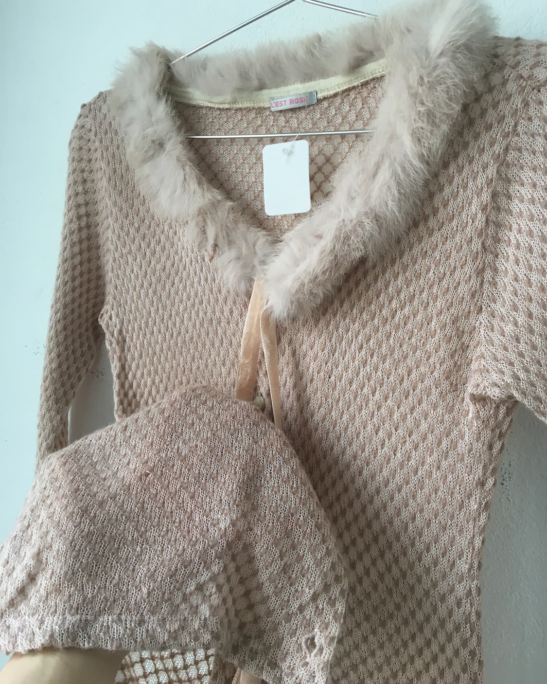 Lest rose fake fur trimming knit cardiga 상품이미지4