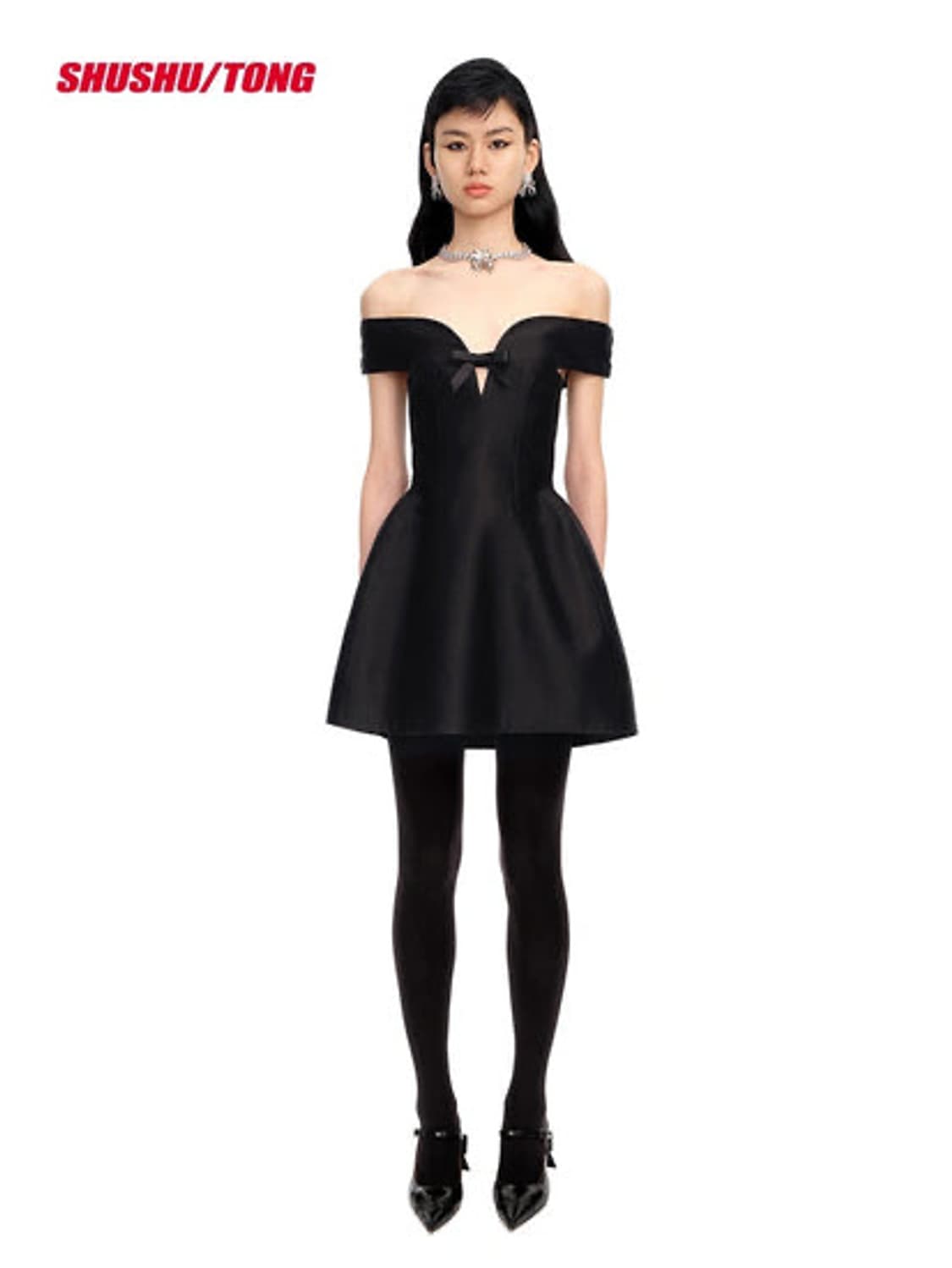 Shushutong 슈슈통 블랙 커브드 원 숄더 미니 드레스 6uk 상품이미지2