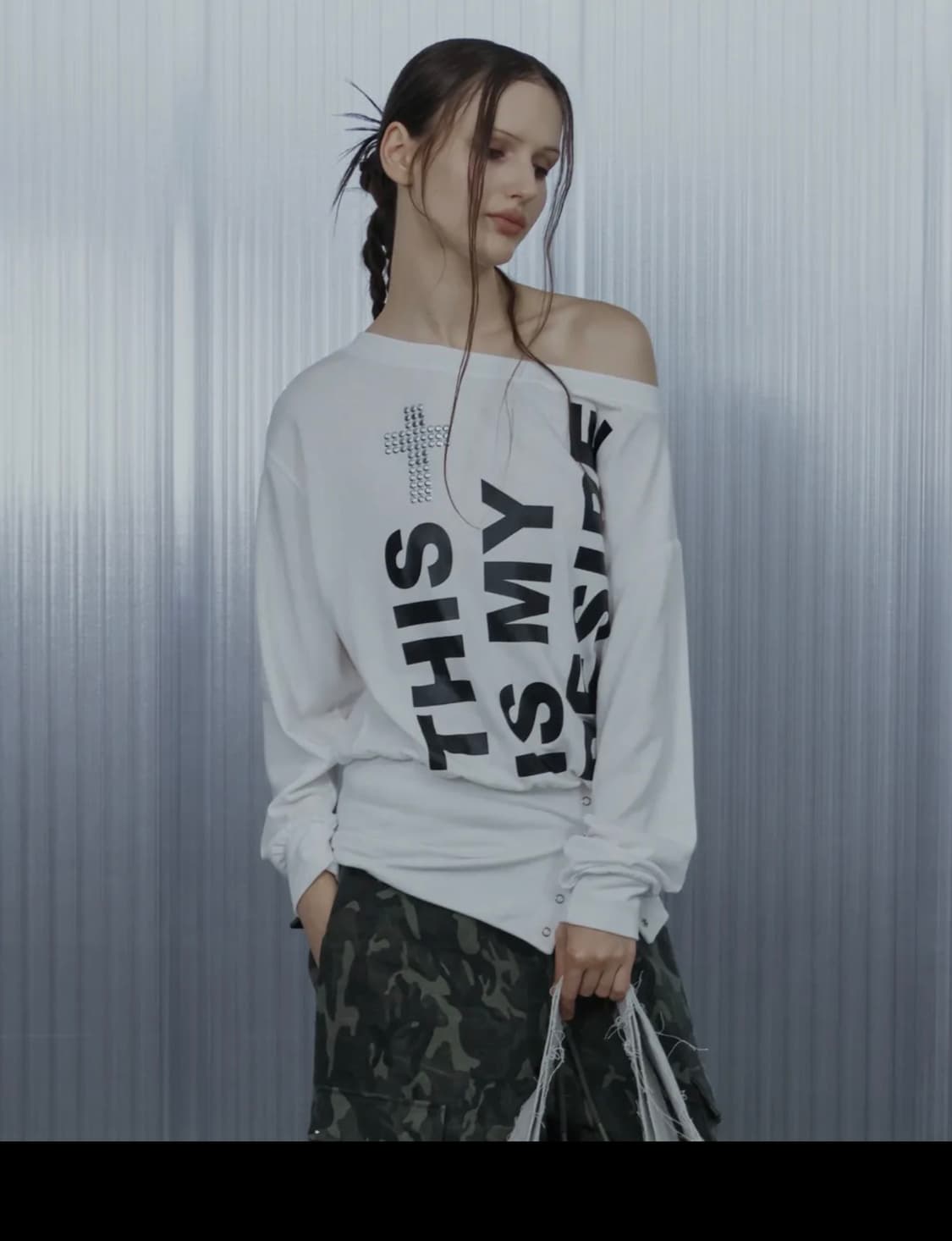 셋업이엑스이 볼드 레터링 루즈 탑 상품이미지1