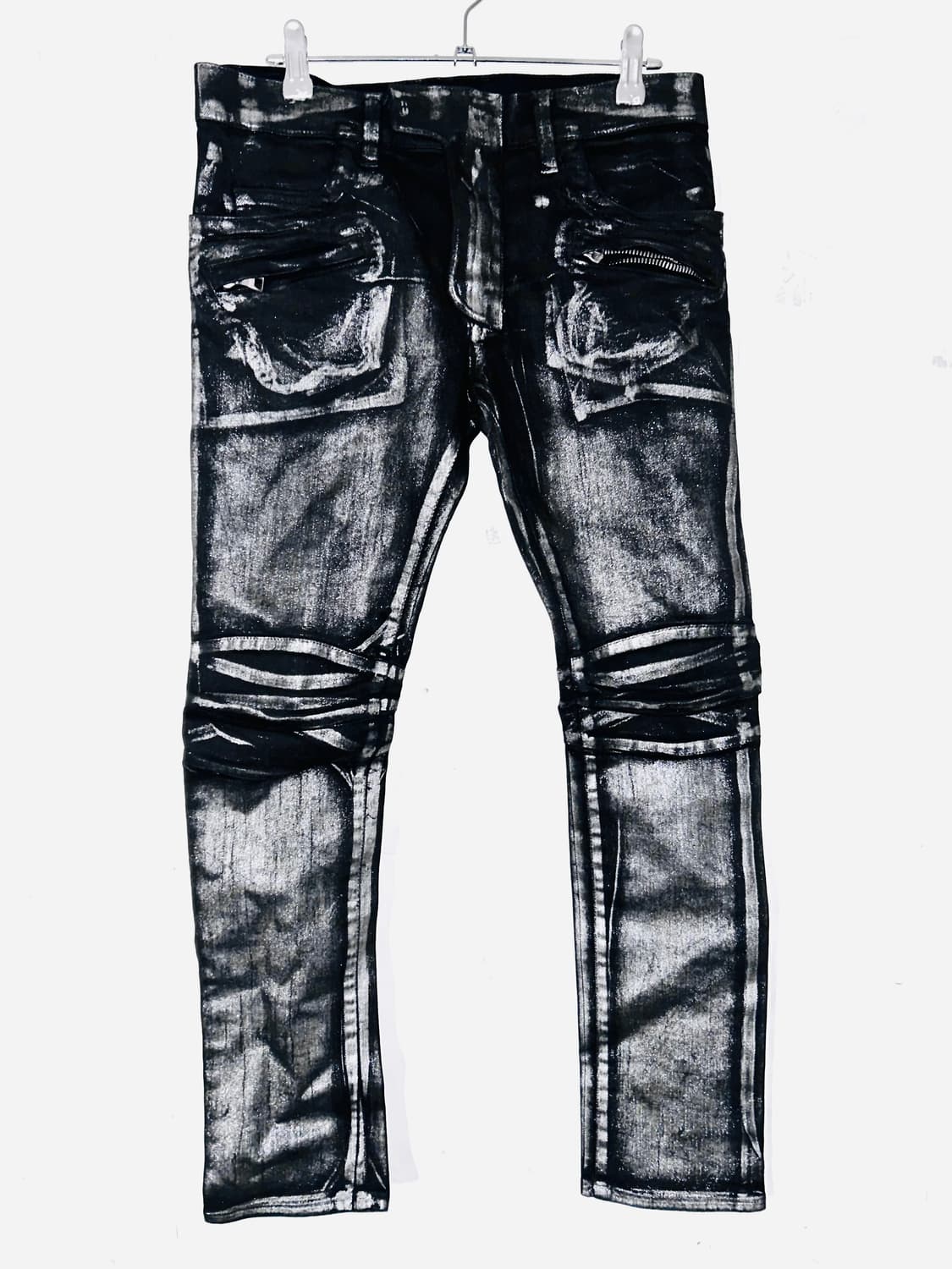 Balmain 발망 실버 코팅 바이커 진 상품이미지1