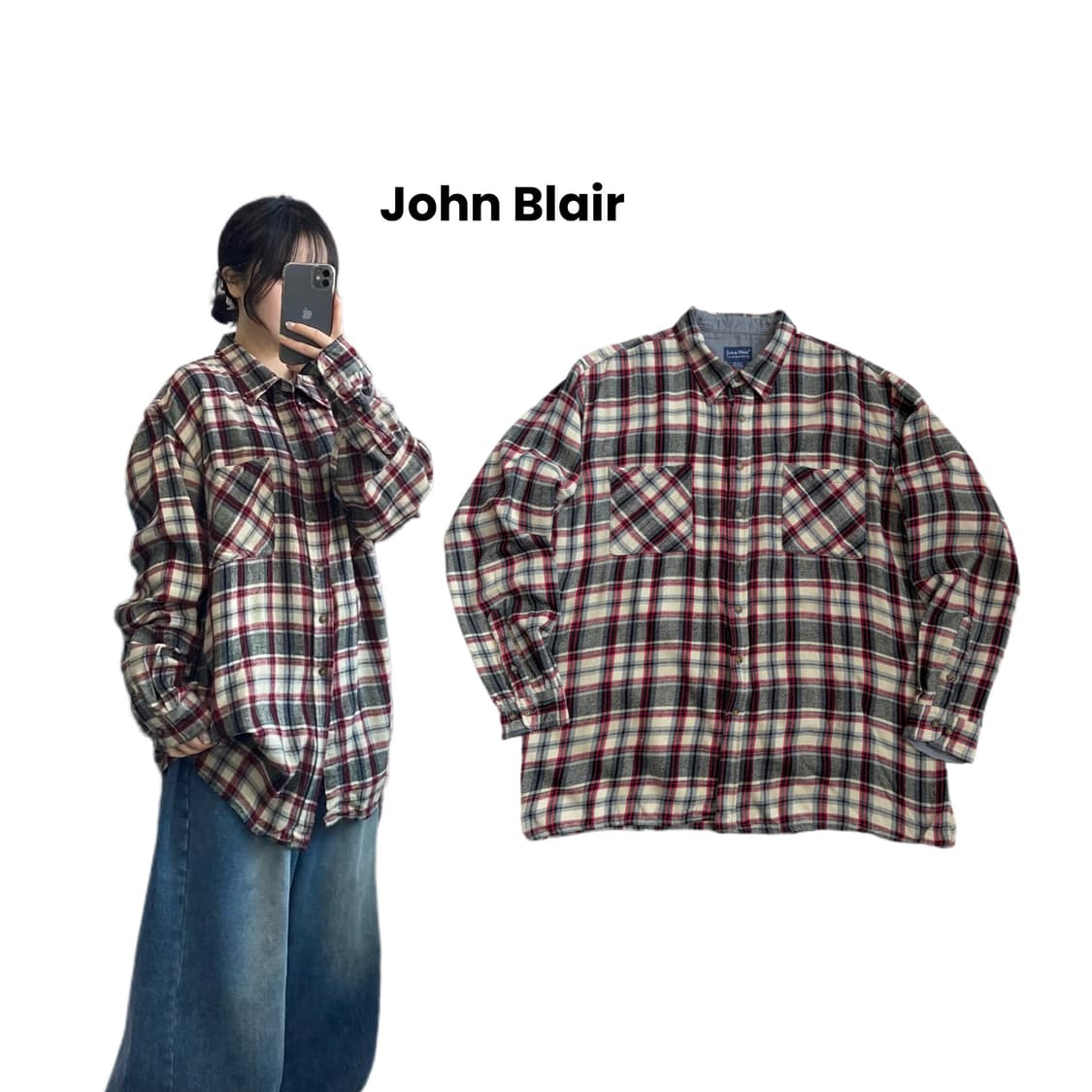 John Blair 90s 체크셔츠 상품이미지1