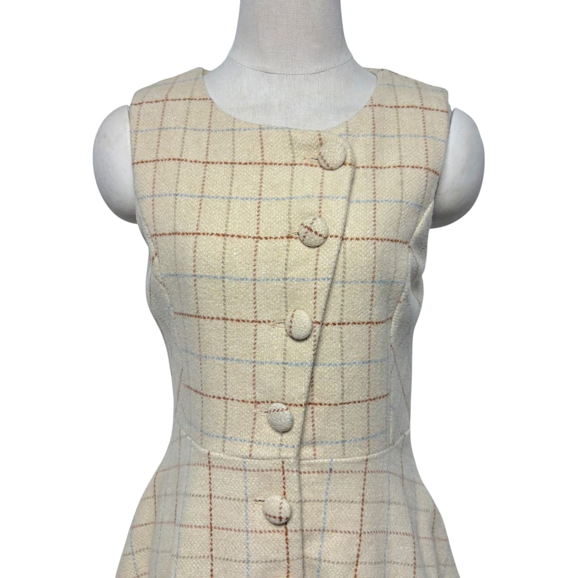 3800 베이지 체크 모직 민소매 나시원피스 상품이미지2