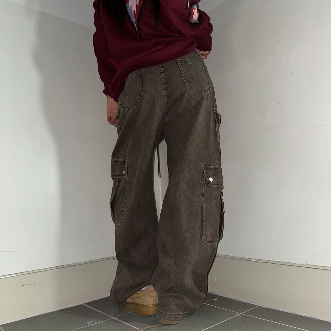 Brown pocket wide cargo pants 상품이미지3
