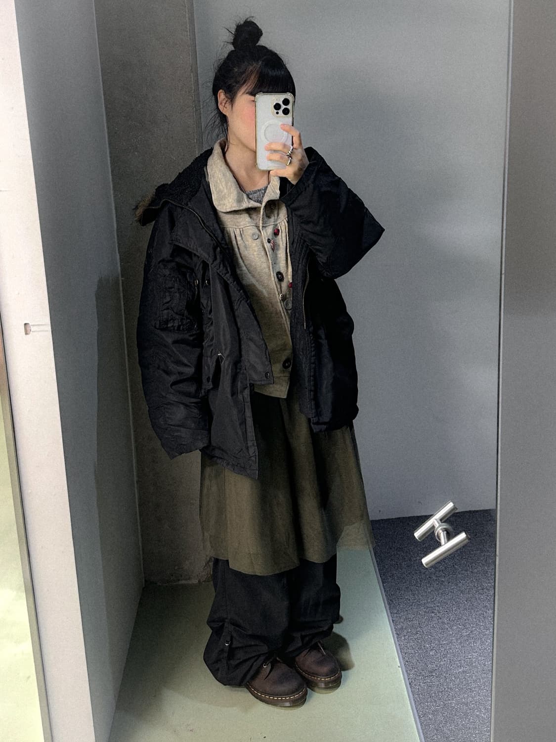 khaki mesh layered skirt 상품이미지3