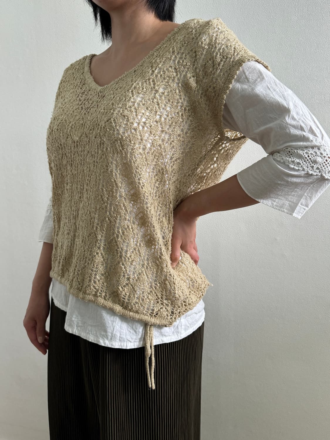 Beige Lace Knit Vest 상품이미지5
