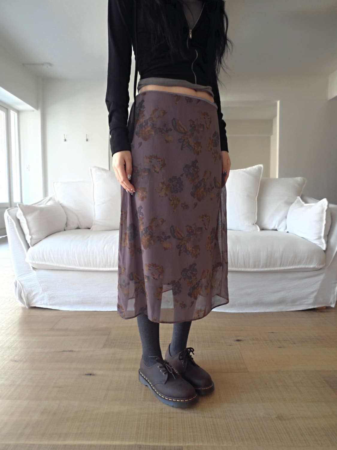 프롬뮤즈 플로럴 미디 스커트 상품이미지4