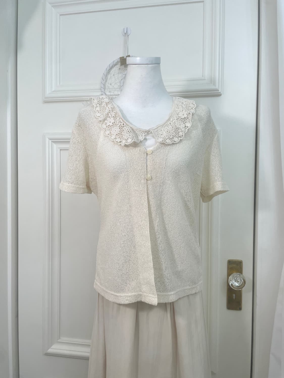 ivory half cardigan&EARTH lace trim slee 상품이미지1
