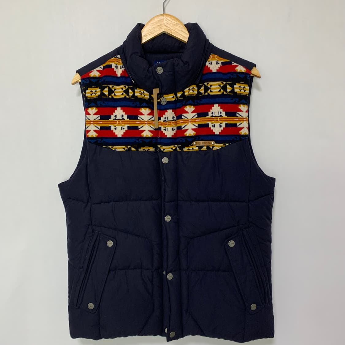 에비수 패치워크 패딩 빈티지 조끼 네이비 니트배색 L 상품이미지2